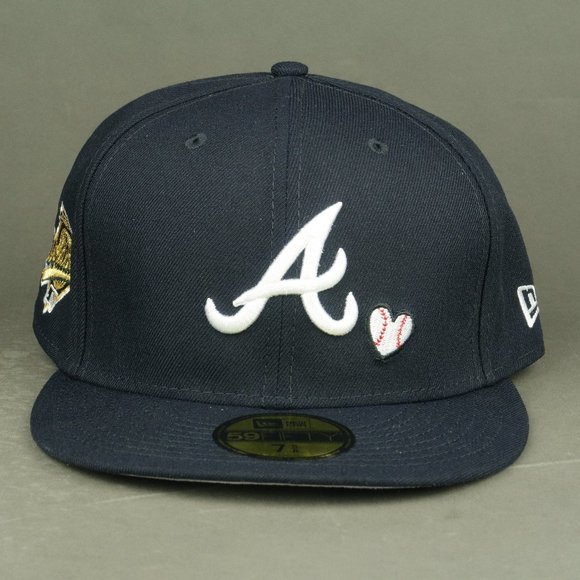 New Era 59Fifty MLB Atlanta Braves Team Heart Love Hustle Game Fitted Hat 7 5/8 - Picture 2 of 12